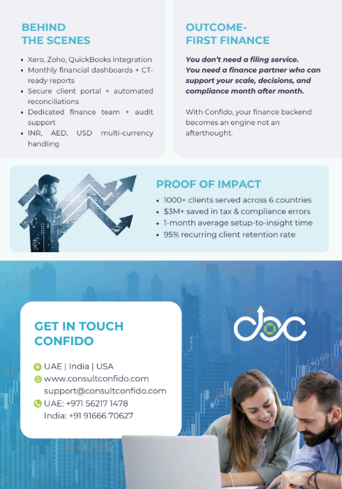 Confido lead magnet detailed service overview highlighting bookkeeping, virtual CFO, and business setup offerings