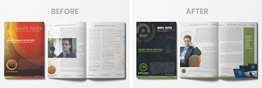 Before and after comparison of Personam brand identity and visual design