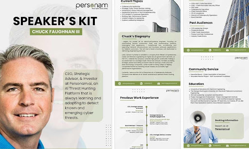 Speaker's kit and personal branding materials for Personam founder Chuck Faughnan III